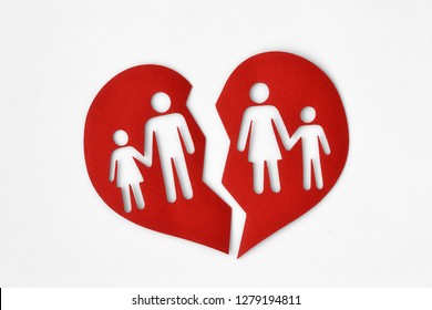 Paper Broken Heart With A Family - Divorce And Broken Family Concept