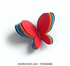 paper butterfly isolated on white  (made of few layers)