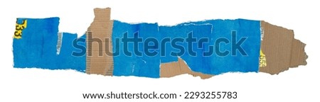 paper cardboard with dirty blue texture. torn edge. isolated and cut photo. paper usable for collage with tear edge paper