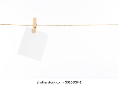 Paper Cards Hanging Rope Isolated On White Background