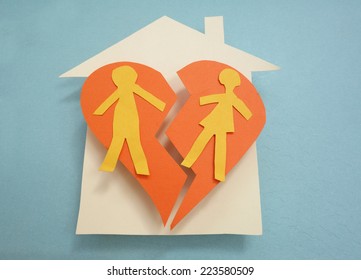 Paper Couple On A Split House - Divorce Concept                               