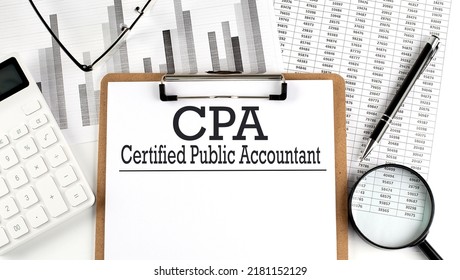 Paper with CPA - Certified Public Accountant on chart with calculator,pen and magnifier - Shutterstock ID 2181152129