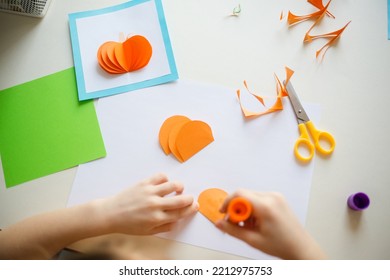 Paper Craft For Kids. DIY Card With Pumpkin For Thanksgiving Day. Create Art For Children