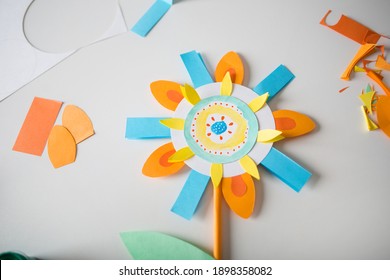 Paper Craft For Kids. DIY Flower Made For Mother's Day Or International Women's Day. Create Art For Children.