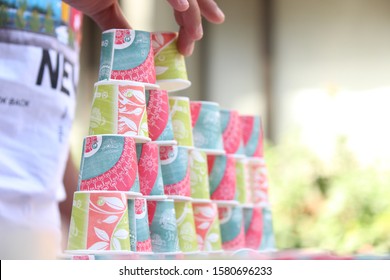 Paper Cup Arrangement Pyramid Of Paper Cup For Management Student Games 