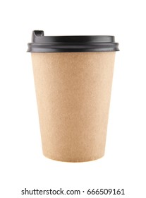 Paper cup with coffee isolated on white background close-up