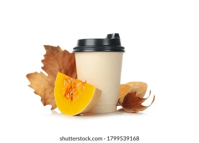 Paper Cup Of Pumpkin Latte Isolated On White Background