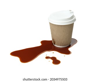 Paper Cup And Spilled Coffee On White Background