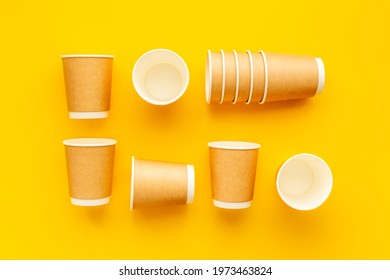 Paper Cups Pattern. Take Away Coffee Or Tea Cups, Top View