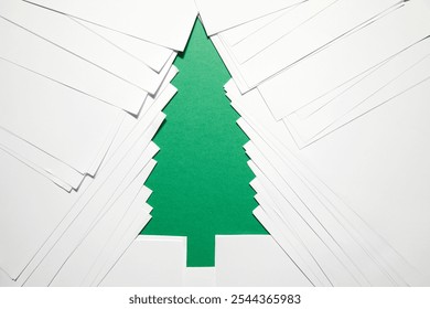 Paper Cut Christmas Tree, Christmas card made of overlapping white papers  - Powered by Shutterstock