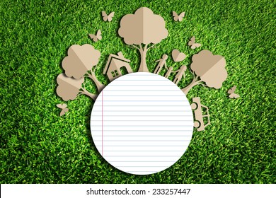  Paper cut of eco on green grass