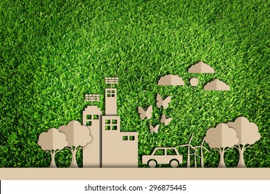  Paper Cut Of Green City Concept On Green Grass