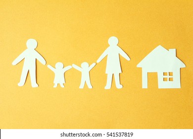 Paper Cut Of Love Family House.