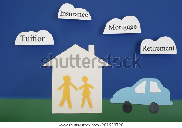 Paper cutout couple with finance related cloud\
text                              \

