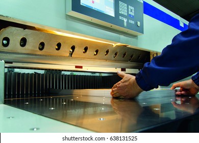 Paper Cutter In A Printing Company