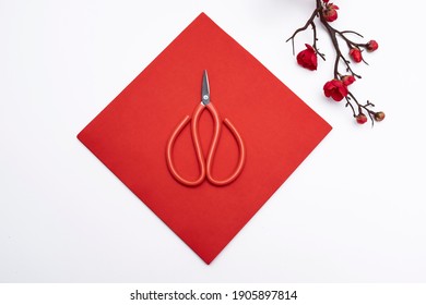 Paper Cutting Tools, Scissors, Red Rice Paper