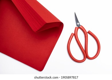 Paper Cutting Tools, Scissors, Red Rice Paper