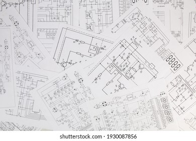 Paper Electrical Engineering Drawings. Work Of An Electronic Engineer.