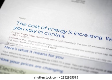 Paper electricity bill with cost increasing notice in England UK