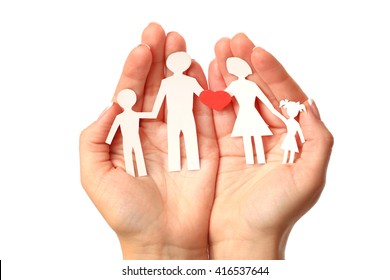 Paper family in hands isolated on white background - Shutterstock ID 416537644