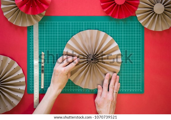 Paper Fan Tutorial Origami Flowers Simple Stock Photo Edit