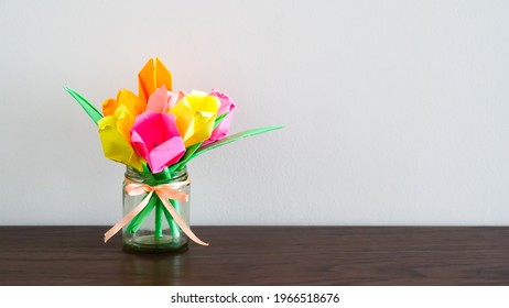 Paper Flower For Decoration, DIY Handmade Crafts, Origami Tulip