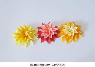 Paper Flowers Childrens Handmade White Background Bulk Rainbow Colors Of Paper Flowers Childrens Handmade White Background Bulk Rainbow Colors Of
