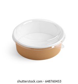 Paper food container with plastic lid isolated on white background. Packaging template mockup collection. With clipping Path included.