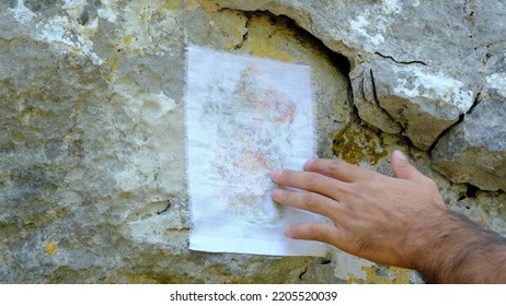 Paper Glued On Lichen Rock