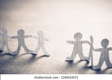 Paper Human Chain With Gap Space, Or Blank Of Missing Doll, Connection Concept