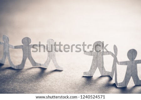 Paper human chain with gap space, or blank of missing doll, connection concept