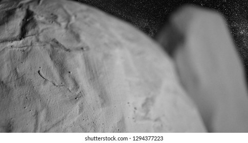 Paper Mache Close Up Abstract Space Planet Background With Stars In Black And White                            