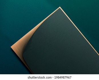 Paper Mockup with realistic shadows overlays leaf.Vector Shadow Dark turquoise color . Template Flyer, Poster, blank, social media post, logo template in a trendy style