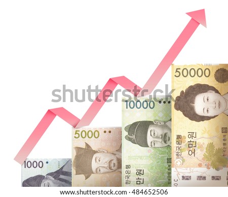 Paper money bills growing in size and value looking like a financial growth graph