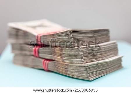 Paper money pack . Stack of Banknotes . Heap of real money  
