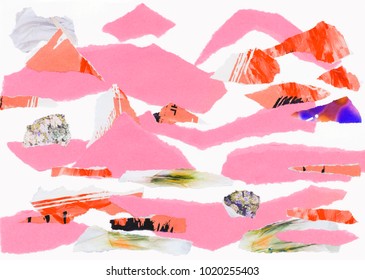 Paper moodboard abstract mountains landscape. Collage