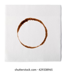 Paper Napkin With A Coffee Stain Isolated On White Background 