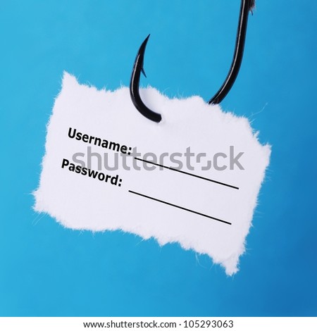 paper note on a fishing hook on blue background