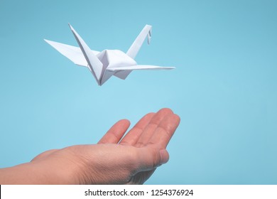 Paper Origami Bird Over Hand