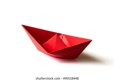 Paper Origami Red Boat.Red Origami Ship.