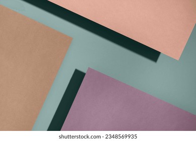 Papier für Pastellfarben überlappen sich in rosafarbener, grüner und Lavendelfarbe für Hintergrund, Banner, Präsentationsvorlage. Kreatives, trendiges Hintergrunddesign in natürlichen Farben. Hintergrund im 3D-Stil. – Stockfoto