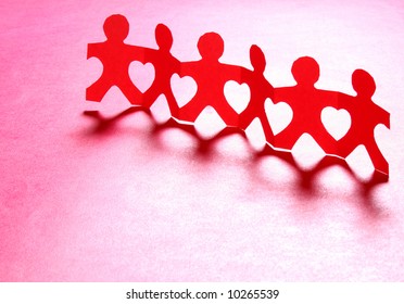 Paper People Holding Hands Together Making Heart Shapes