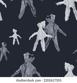 Paper People Seamless Pattern. Human Figurines Made Of Crumpled Paper.