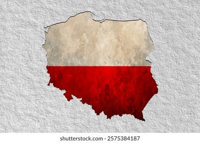 Paper Poland map on flag on grunge background. 11th of November Independence Day.