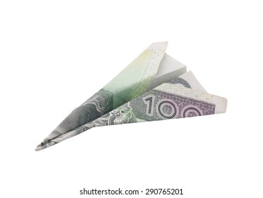 Paper Polish Money Plane Isolated On White