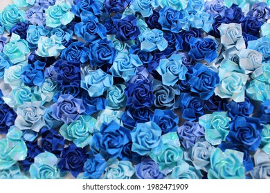 折り紙の青バラ一面背景(Wall paper and Posters ,Back Ground of Beautiful many Blue Roses which was made by Origami,hand craft)