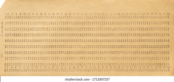 Paper Punch Card For Storing Information In The First Electronic Computers. One Punch Card. Data Storage. Close Up. Top View. 