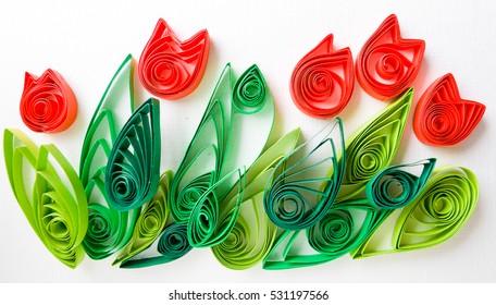 Paper quilling. Colorful paper flowers.
