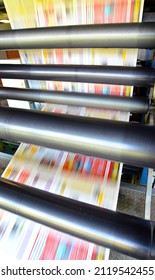 Paper Rolls And Offset Printing Machines In A Large Print Shop For Production Of Newspapers And Magazines