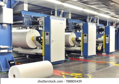 Paper Rolls In A Printing Machine Of A Large Print Shop